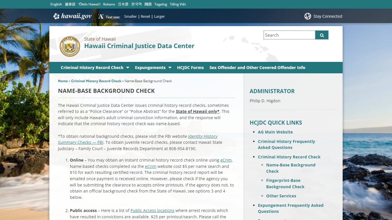 Hawaii Criminal Justice Data Center | Name-Base Background Check